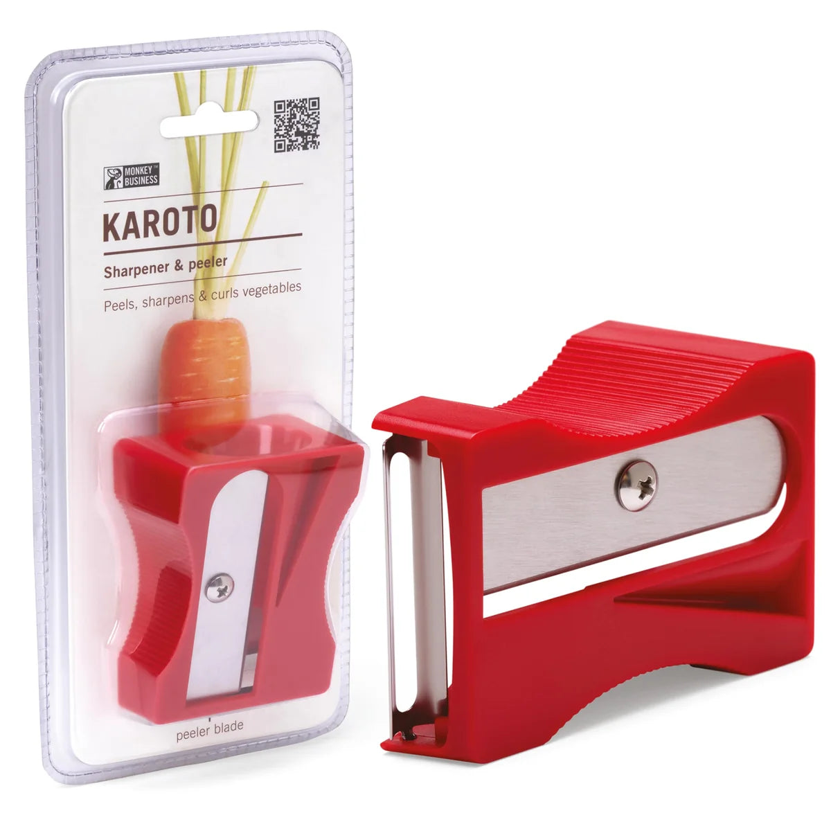 Monkey Business Pelaverdure rosso - utensile decorativo per verdure, design colorato per cucina