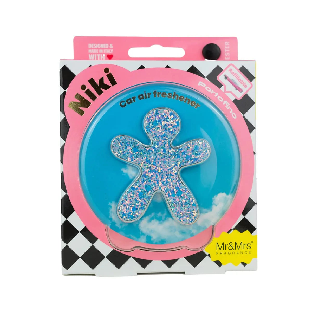 Mr&Mrs Niki diffusore auto profumo Portofino glitter turquoise design italiano