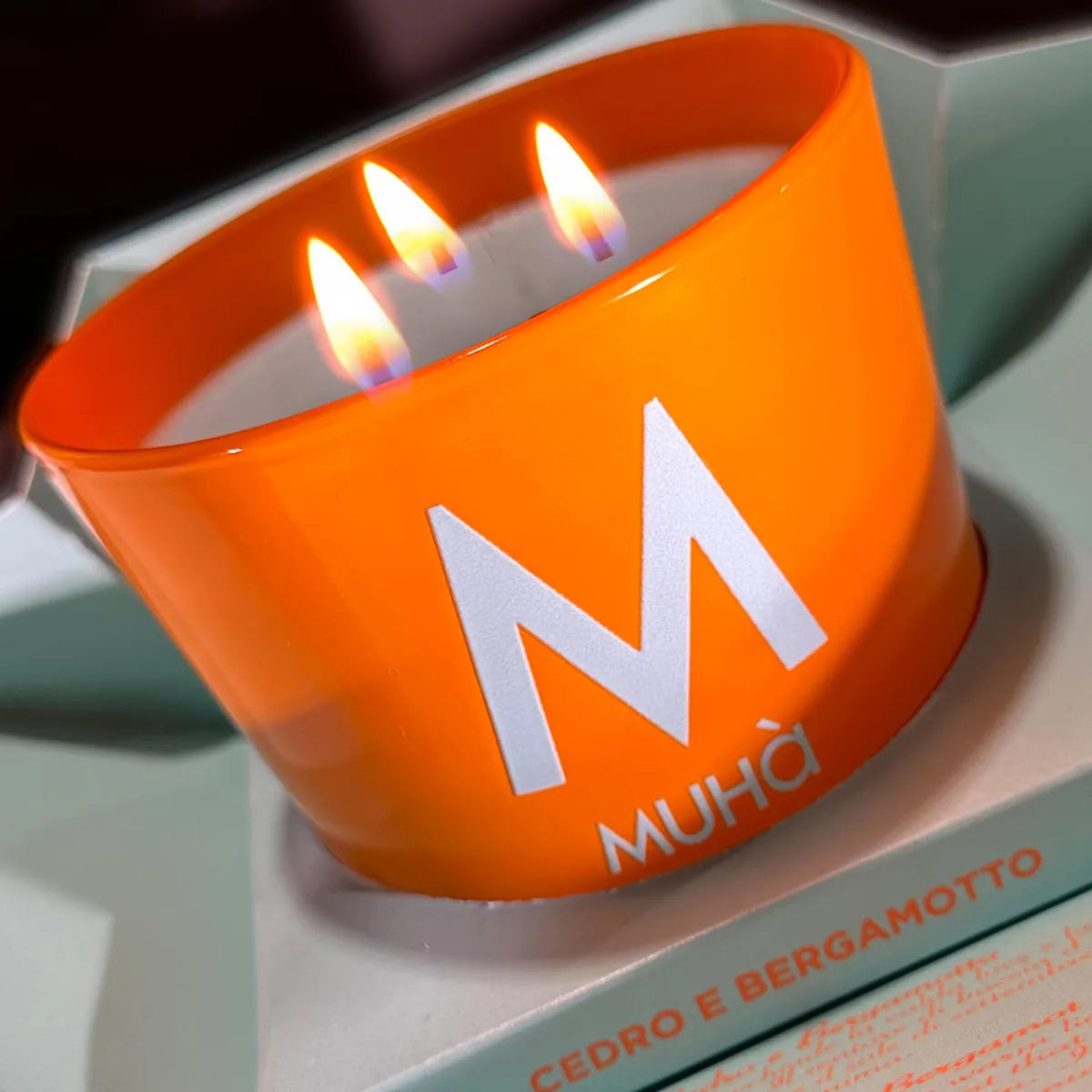 Muhà candela profumata vetro arancio Cedro e Bergamotto 500gr cera vegetale