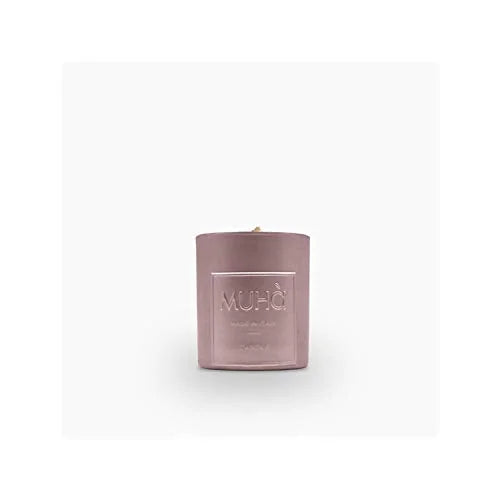 Muhà candela profumata in vetro rosa 70gr Lino e Cotone con cera vegetale naturale