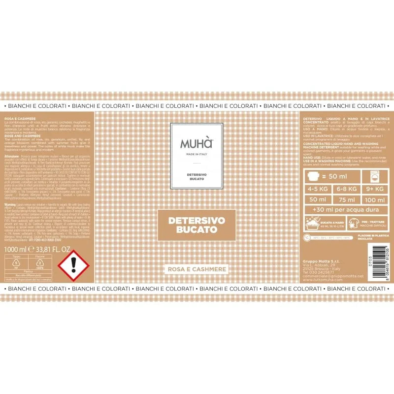Muhà Detersivo Bucato Liquido 1000ml Rosa e Cashmere
