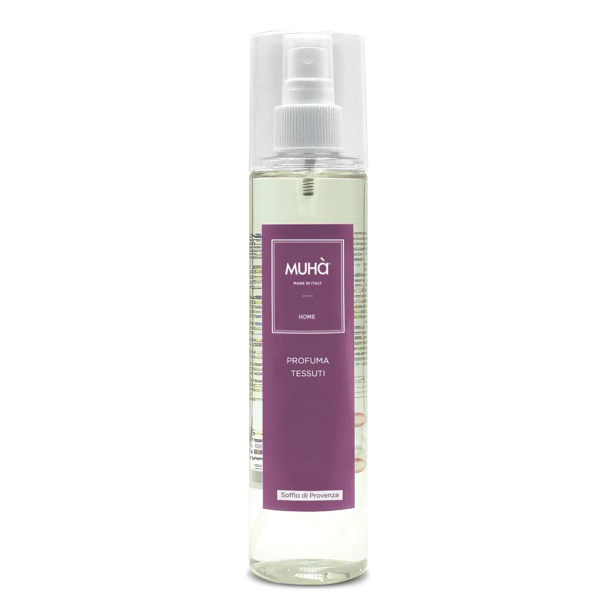 Muhà Deodorante Ambiente Spray 250ml Soffio di Provenza con note di bergamotto e lavanda, flacone trasparente