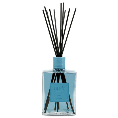 Muhà diffusore profumo ambiente in vetro con bastoncini, fragranza cedro bergamotto, design geometrico lineare