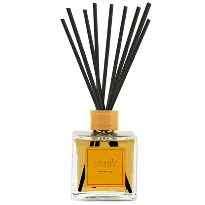 Muhà diffusore profumo ambiente in vetro con bastoncini, fragranza cedro bergamotto, design geometrico lineare