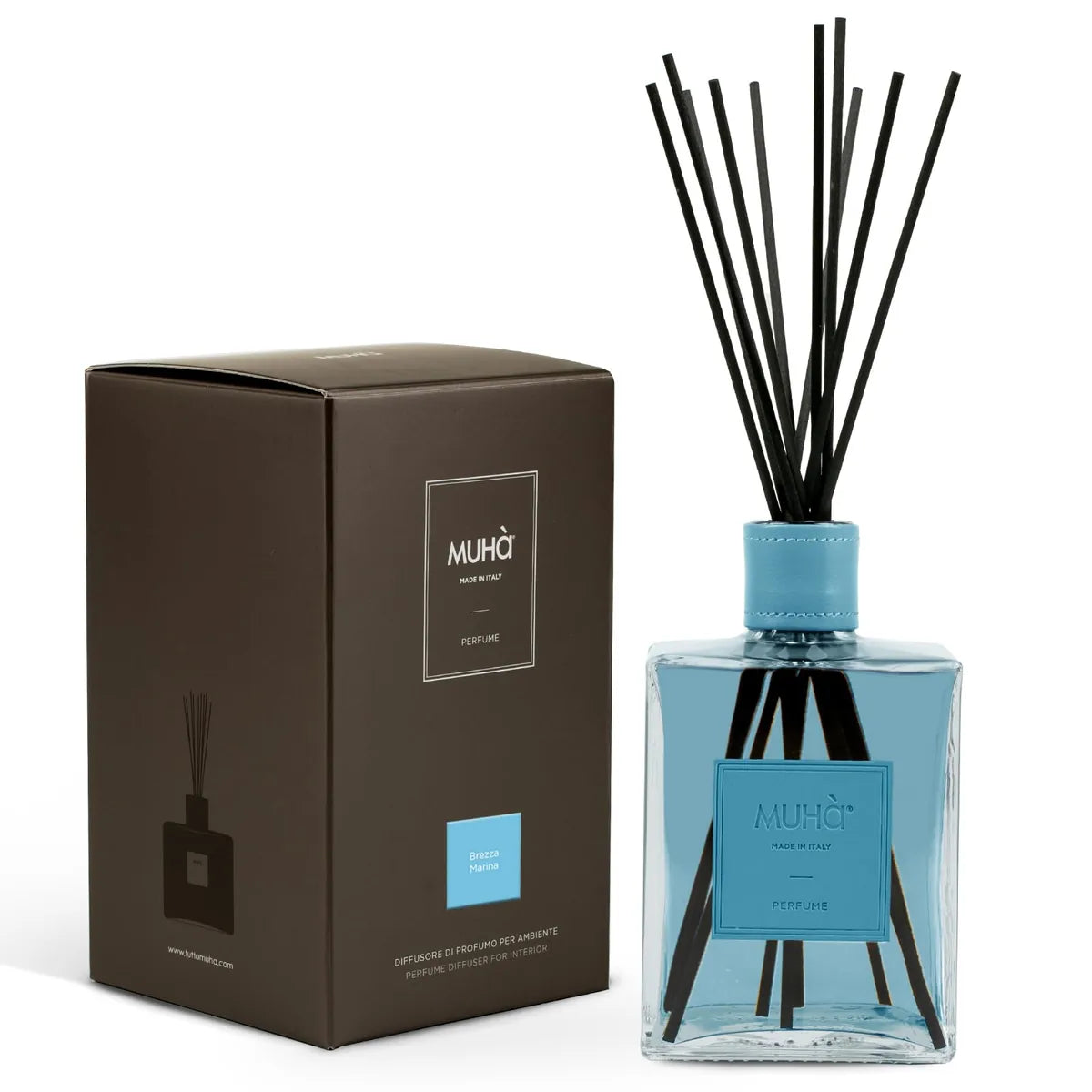 Muhà diffusore profumo ambiente in vetro con bastoncini, fragranza cedro bergamotto, design geometrico lineare
