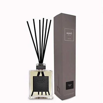 Muhà diffusore profumo ambiente in vetro con bastoncini, fragranza cedro bergamotto, design geometrico lineare
