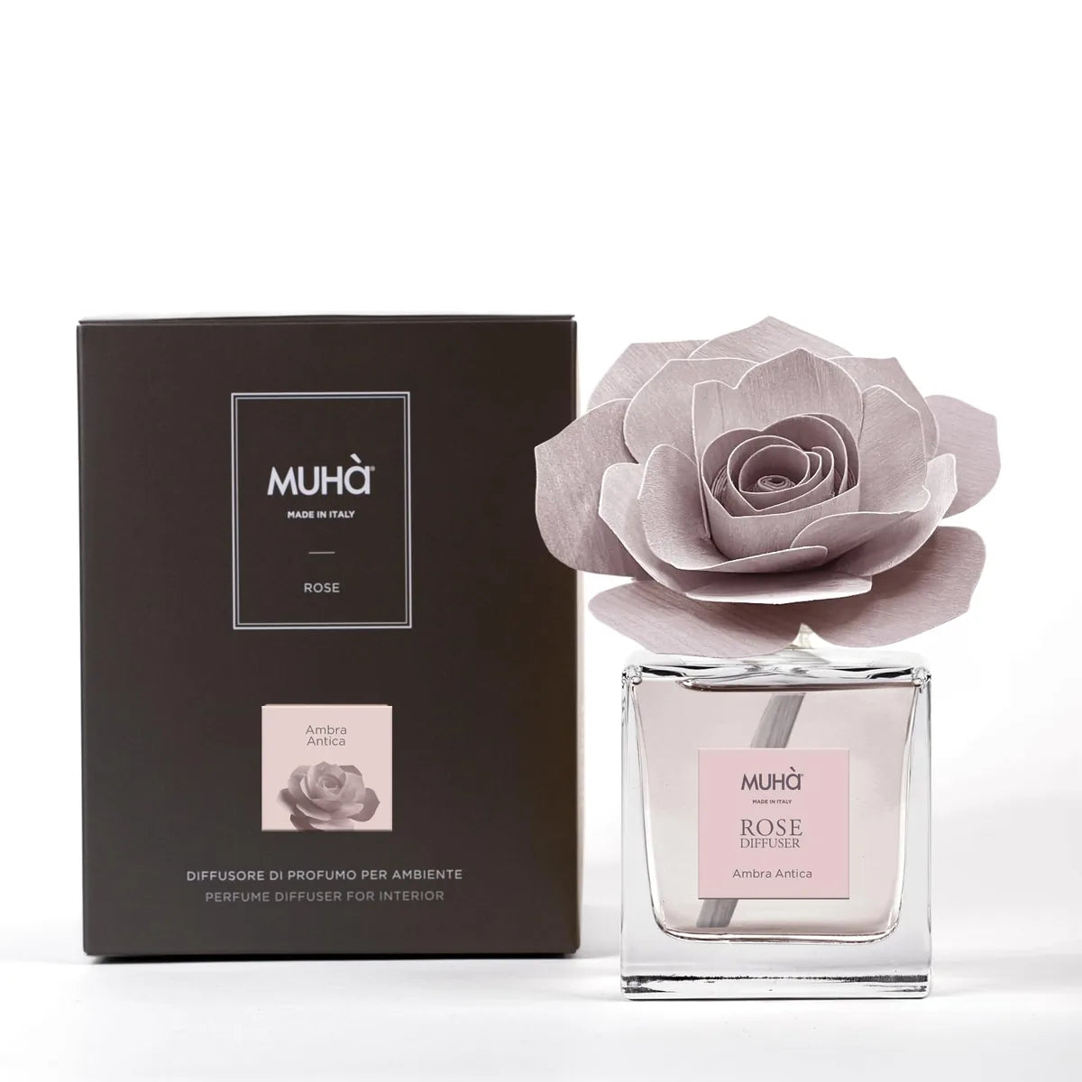 Muhà Rosa Diffuser profumatore ambiente 100ml vetro con diffusore rosa legno betulla