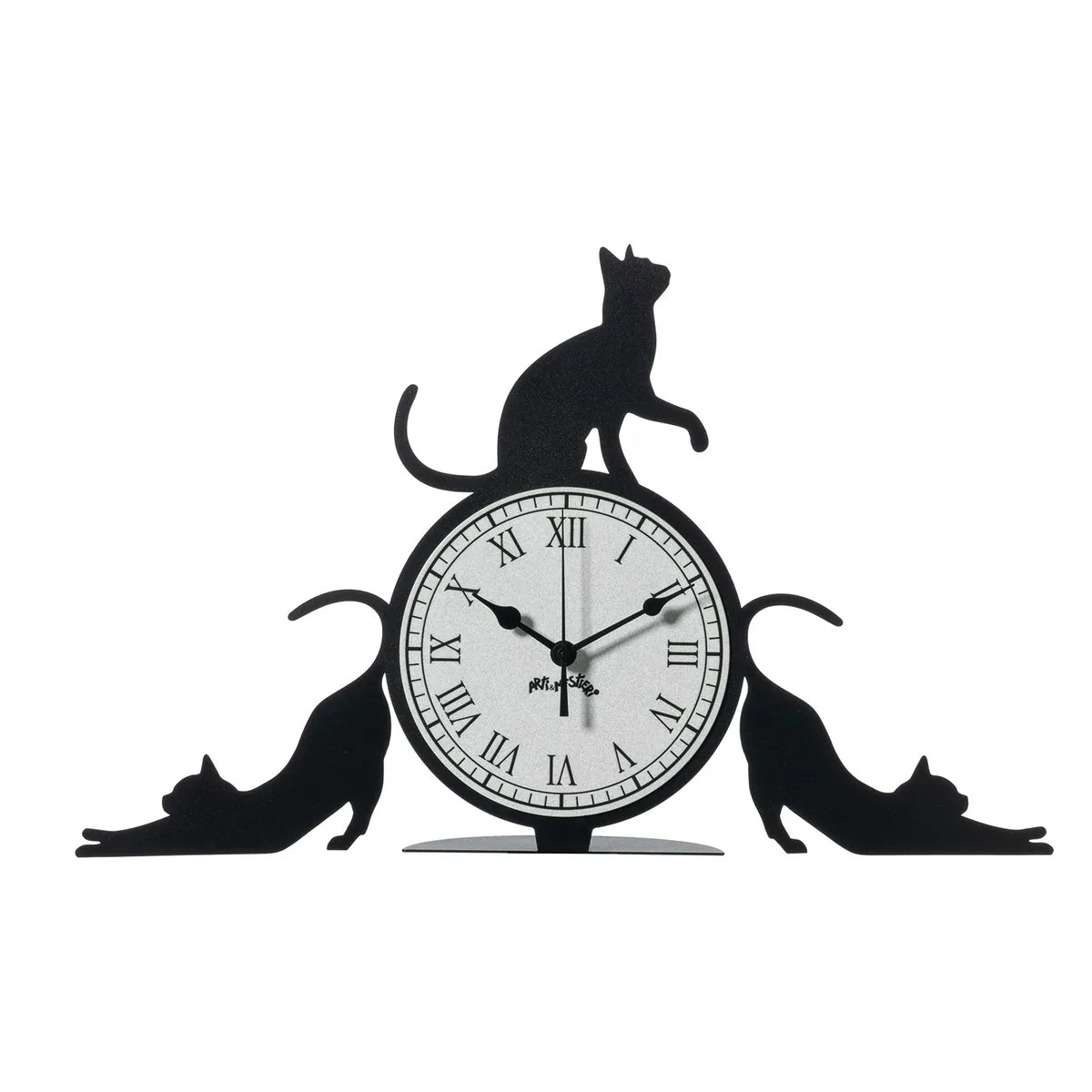 Arti & Mestieri Orologio Da Tavolo Cattitude ferro nero con gatti e quadrante bianco