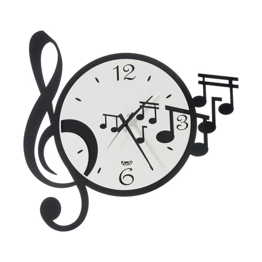 Arti & Mestieri orologio da parete design Musica ferro bianco nero fango avorio con chiave e note musicali