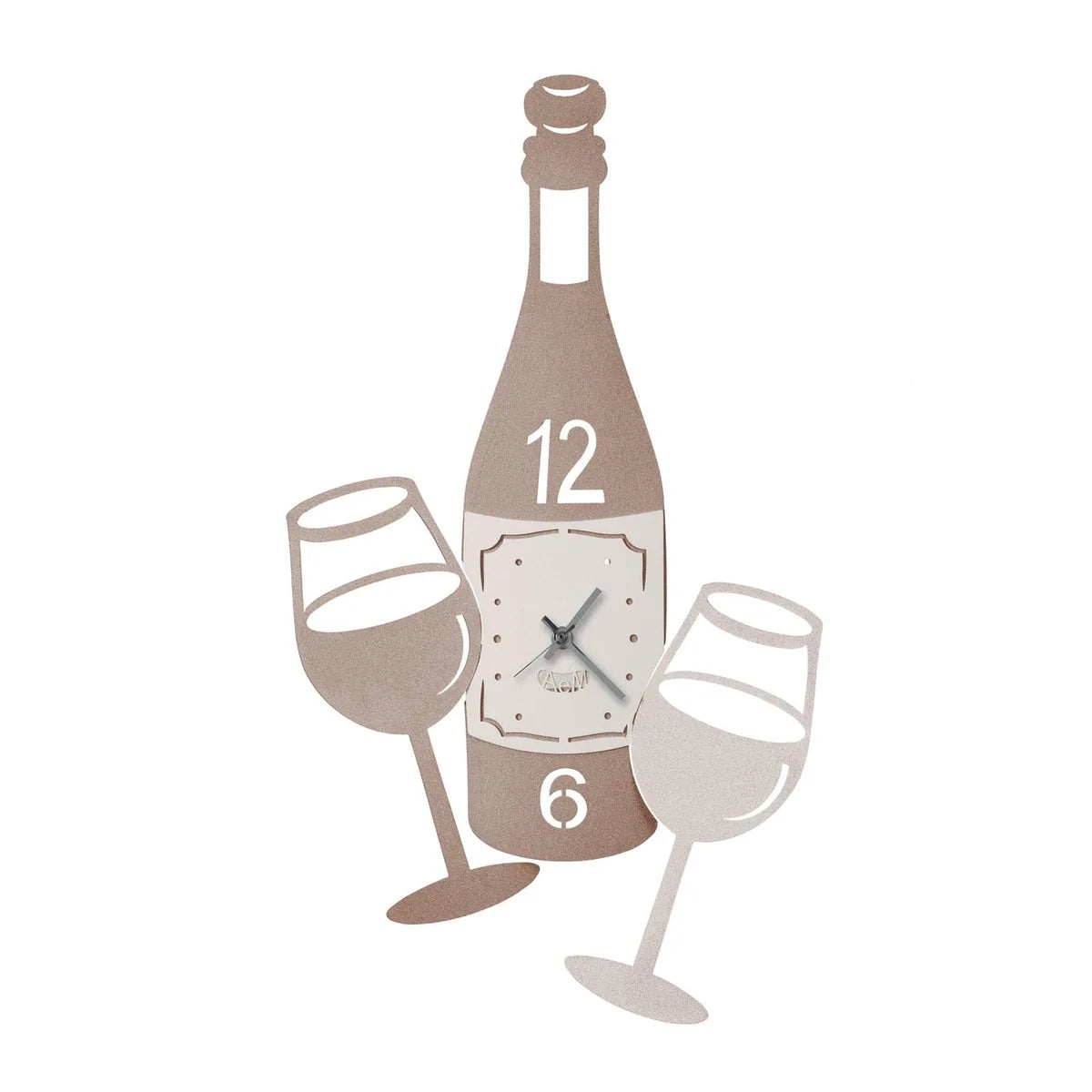 Arti & Mestieri Orologio Da Parete Cin Cin design bottiglia vino bicchieri legno Made in Italy