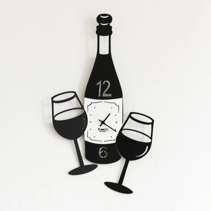 Arti & Mestieri Orologio Da Parete Cin Cin design bottiglia vino bicchieri legno Made in Italy