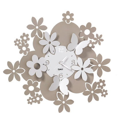 Arti & Mestieri Orologio da parete Daisy ferro con fiori decorativi e farfalle, disponibile in Avorio Bianco Marmo