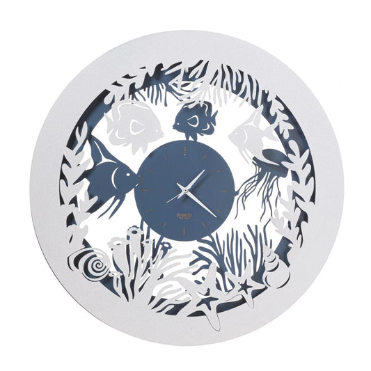 Arti & Mestieri Orologio Da Parete Design Nettuno Ferro Azzurro Bianco Marmo