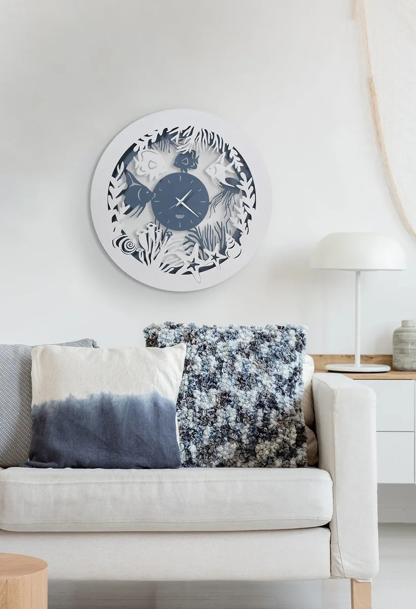 Arti & Mestieri Orologio Da Parete Design Nettuno Ferro Azzurro Bianco Marmo