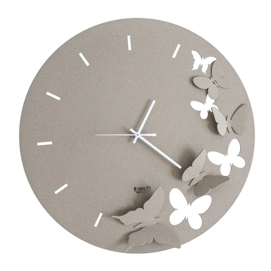 Arti & Mestieri orologio da parete Butterfly Spring design farfalle legno diametro 40 cm Ardesia Beige Bianco