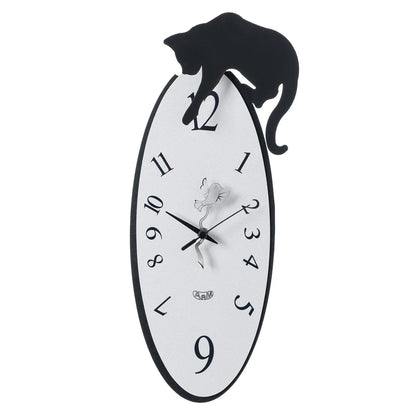 Arti & Mestieri orologio da parete Tommy nero design ovale gatto uccellino alluminio