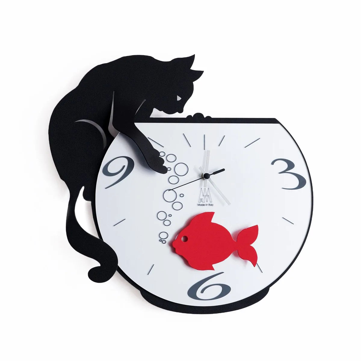 Arti & Mestieri orologio a pendolo moderno Tommy and Fish con gatto e pesciolino rosso