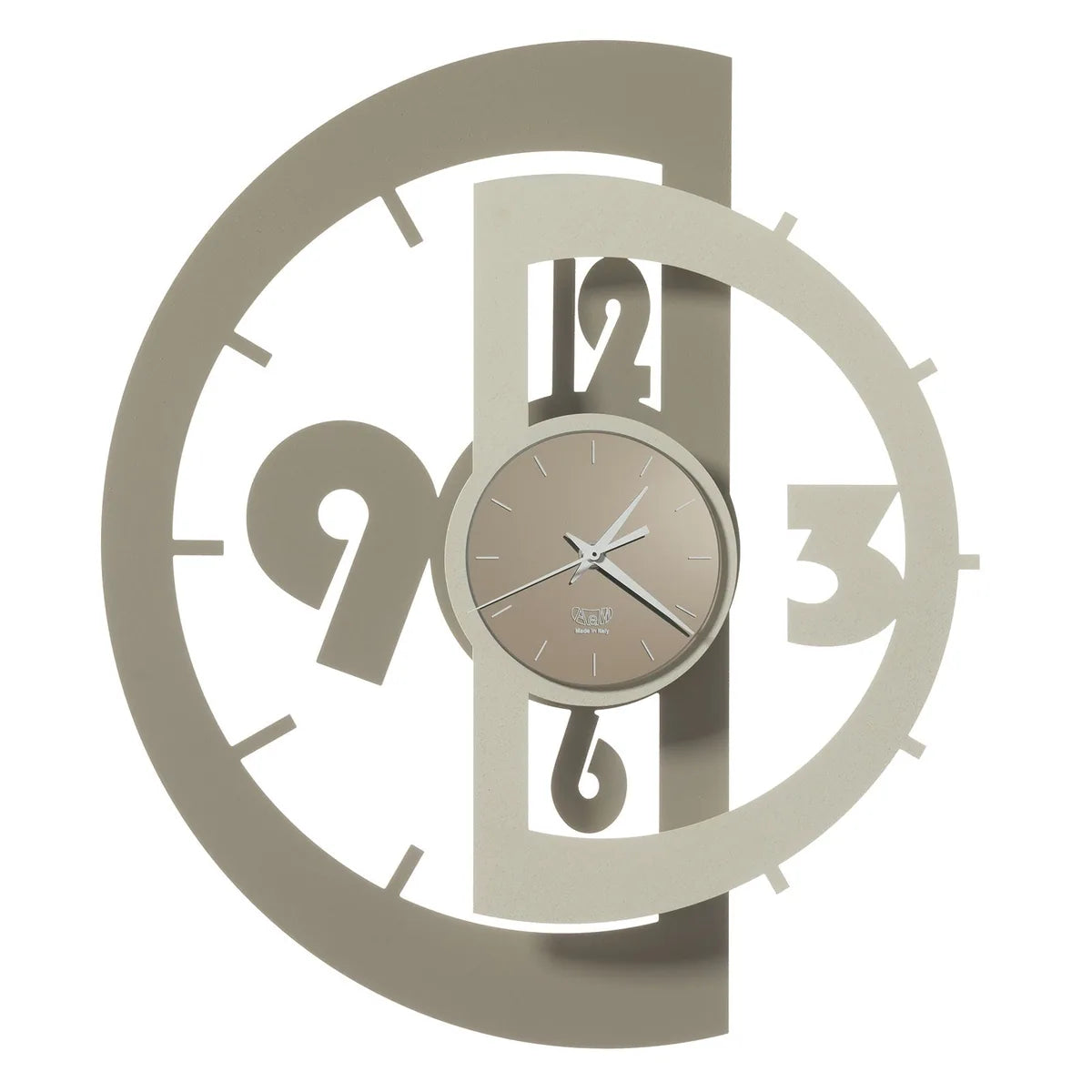 Arti & Mestieri orologio da parete Victor ferro design mezze lune Sabbia Avorio Nero Alluminio