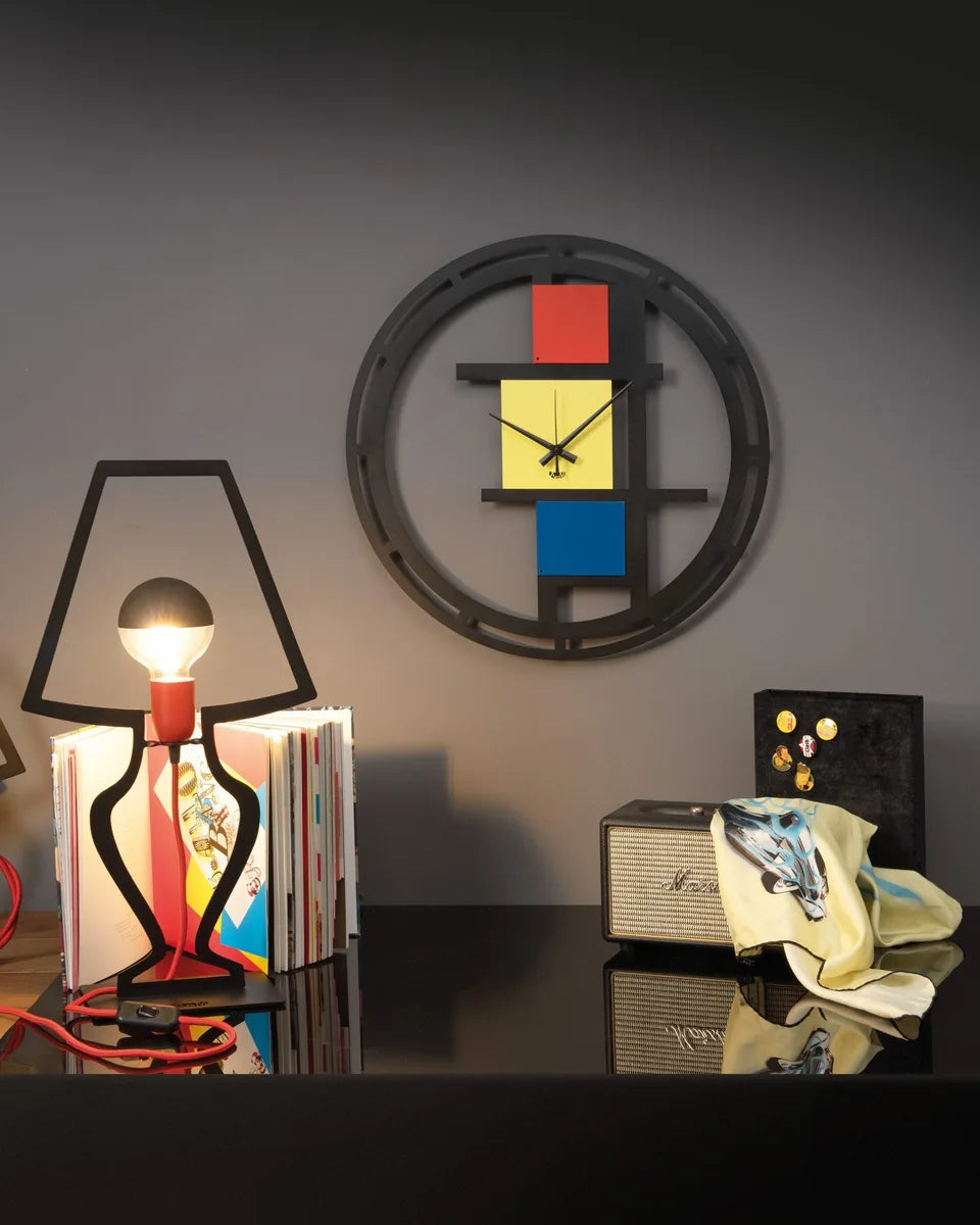 Arti & Mestieri Orologio Mondrian 70, design geometrico con colori nero, rosso e giallo