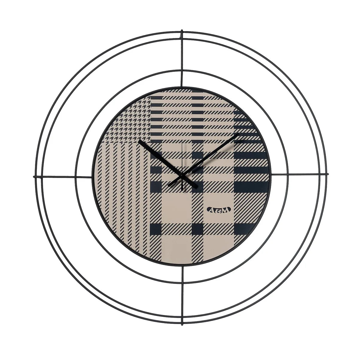 Arti & Mestieri Orologio da parete Nudo Piccolo Tartan in ferro, nero/tartan