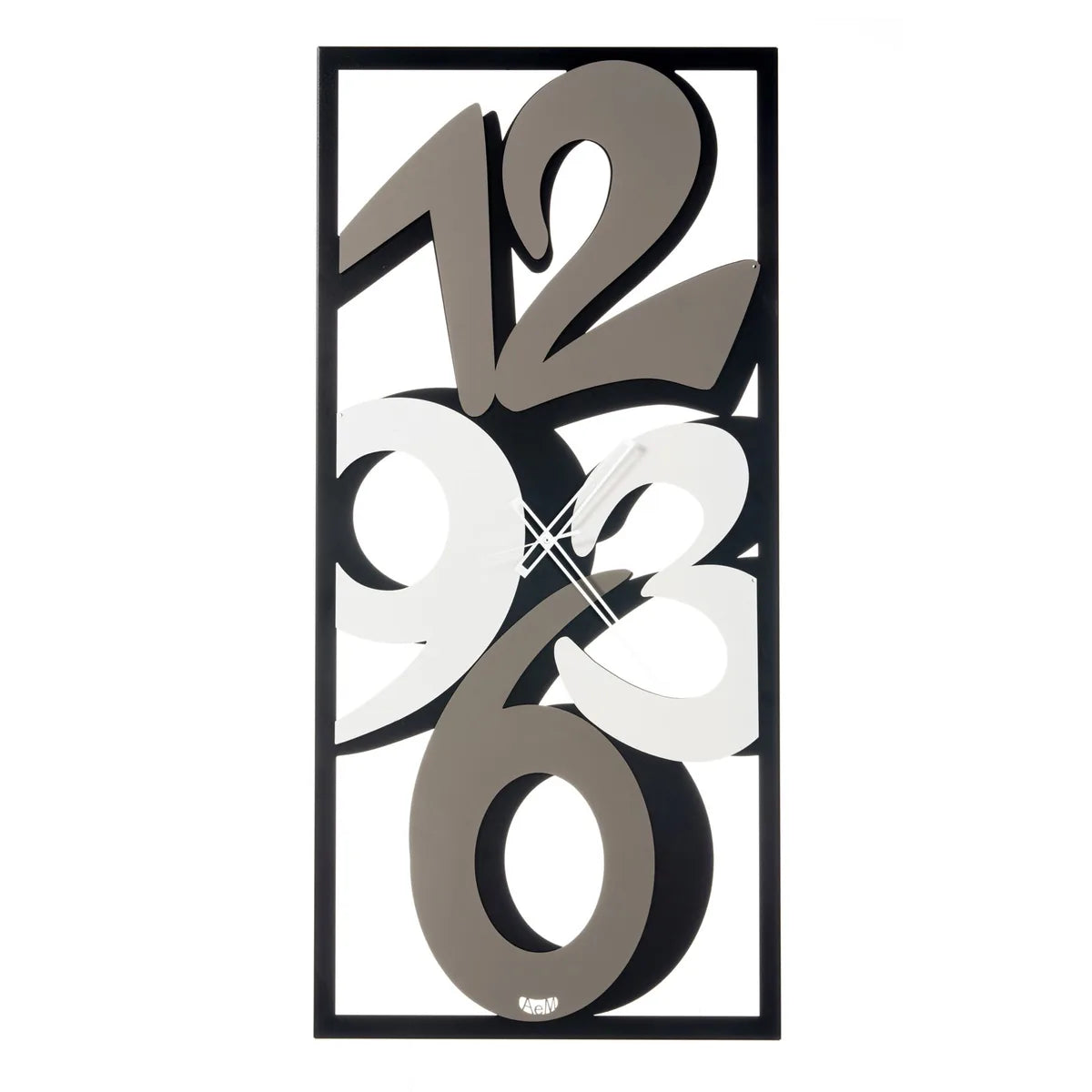 Arti & Mestieri orologio da parete moderno Vision con numeri in evidenza, design rettangolare nero