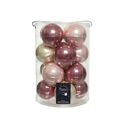 Decorist Set 16 palline albero Natale vetro 8cm rosa antico perla champagne lucide opache
