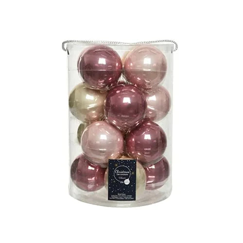 Decorist Set 16 palline albero Natale vetro 8cm rosa antico perla champagne lucide opache