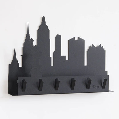 Arti & Mestieri Portachiavi moderno da parete New York ferro Alluminio Nero con skyline