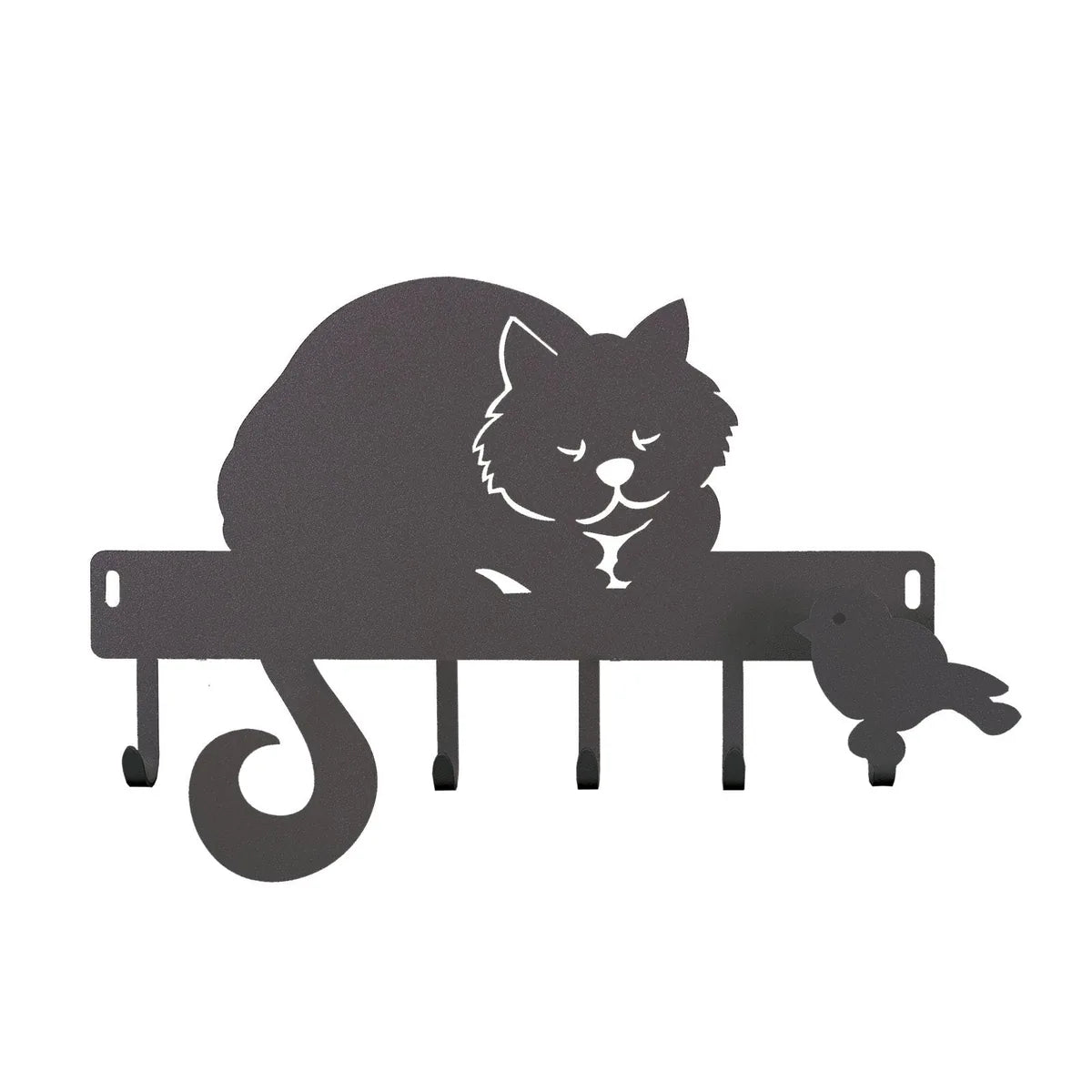 Arti & Mestieri portachiavi moderno da parete Romeo ferro nero con gatto e uccellino