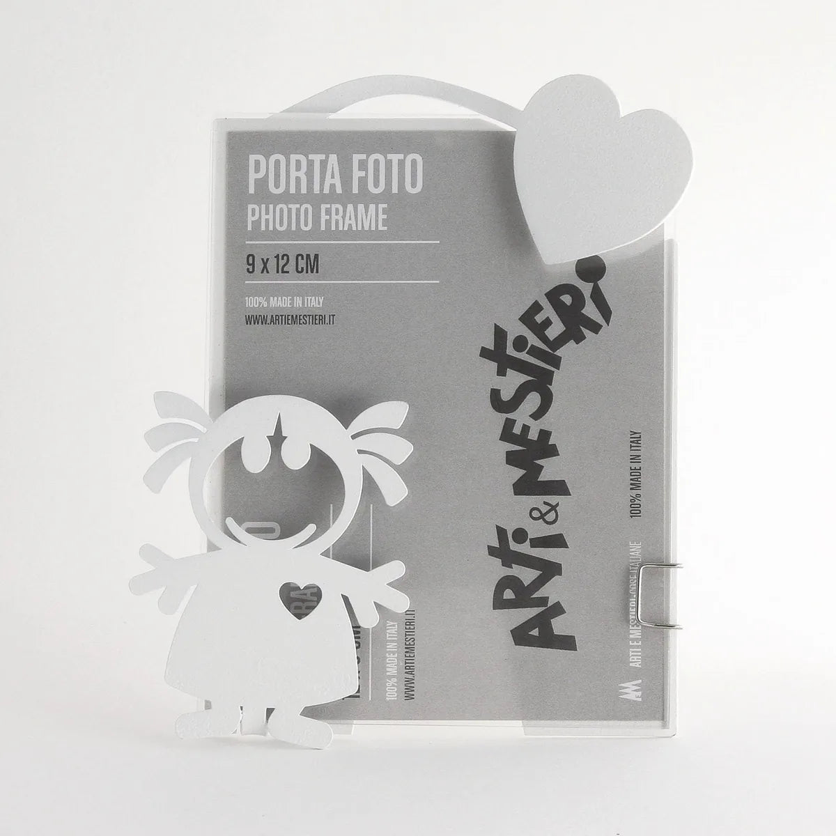 Arti & Mestieri Portafoto Bibina bomboniera battesimo moderno con sagoma ragazza e cuore