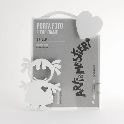 Arti & Mestieri Portafoto Bibina bomboniera battesimo moderno con sagoma ragazza e cuore