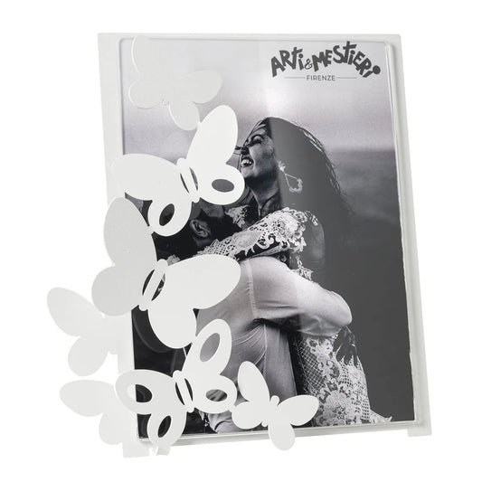 Arti & Mestieri Portafoto Design Butterfly Grande ferro Beige Bianco 24x26 cm