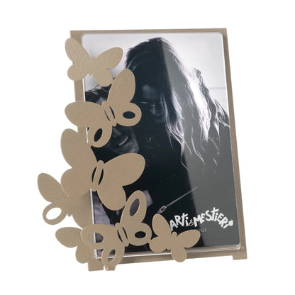 Arti & Mestieri Portafoto Design Butterfly Grande ferro Beige Bianco 24x26 cm