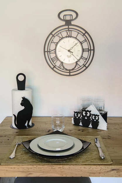 Arti & Mestieri Porta Rotoli da Cucina Gatto in ferro, Bianco e Nero - Design italiano
