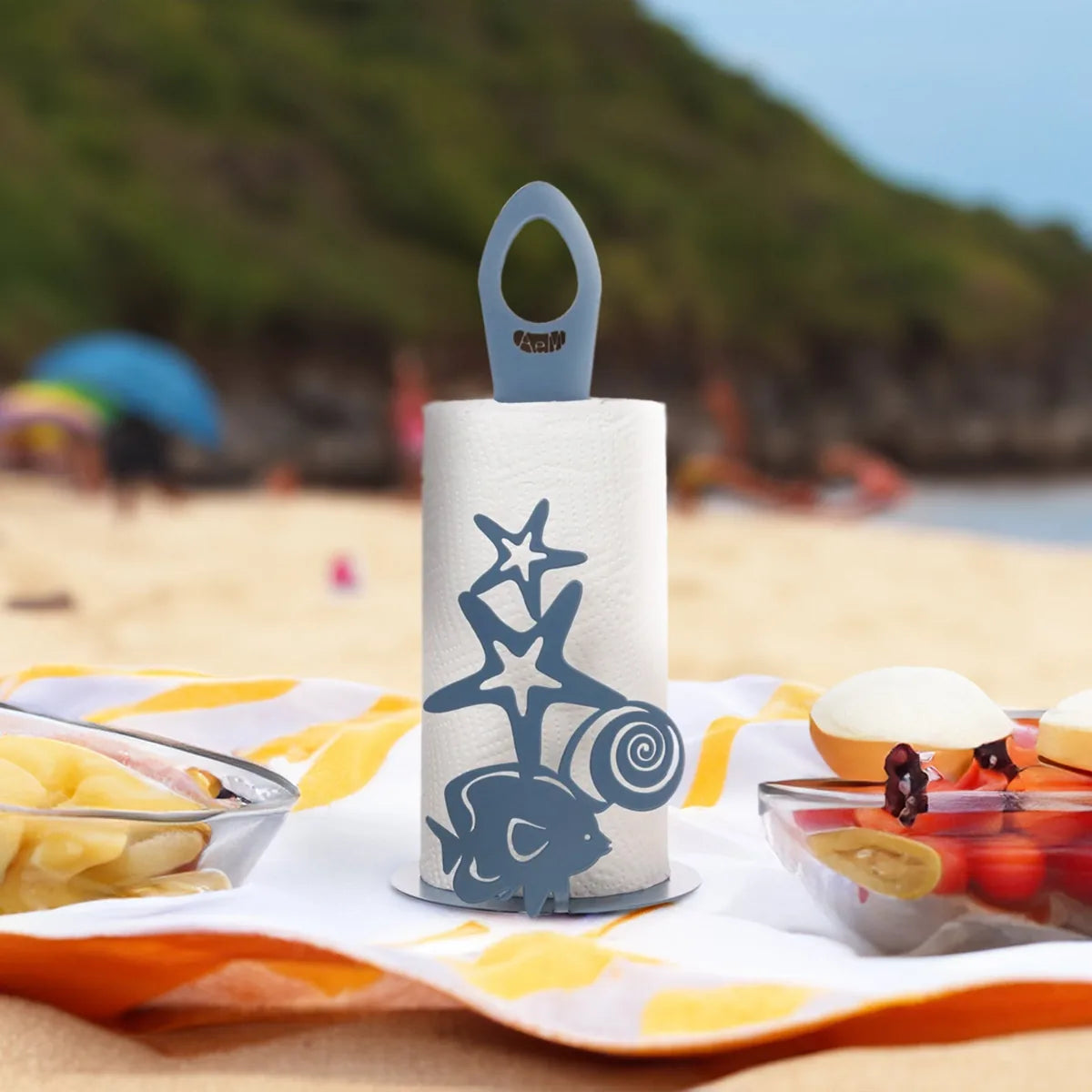 Arti & Mestieri Porta Rotolo Nettuno in ferro azzurro con motivi marini - Stilmobili