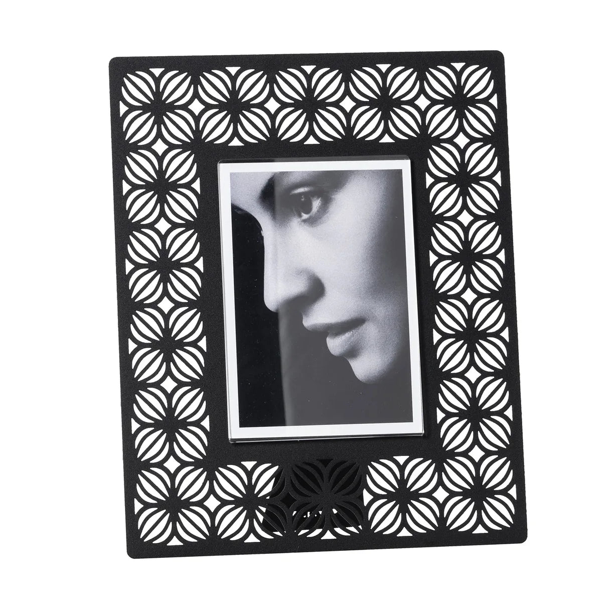 Arti & Mestieri Portafoto Ikat Grande in ferro, disegni traforati, disponibile in Oro laccato, Sabbia, Nero e Bianco marmo