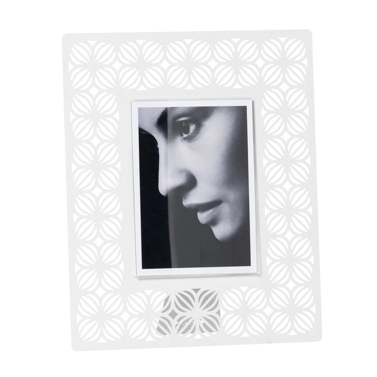 Arti & Mestieri Portafoto Ikat Grande in ferro, disegni traforati, disponibile in Oro laccato, Sabbia, Nero e Bianco marmo