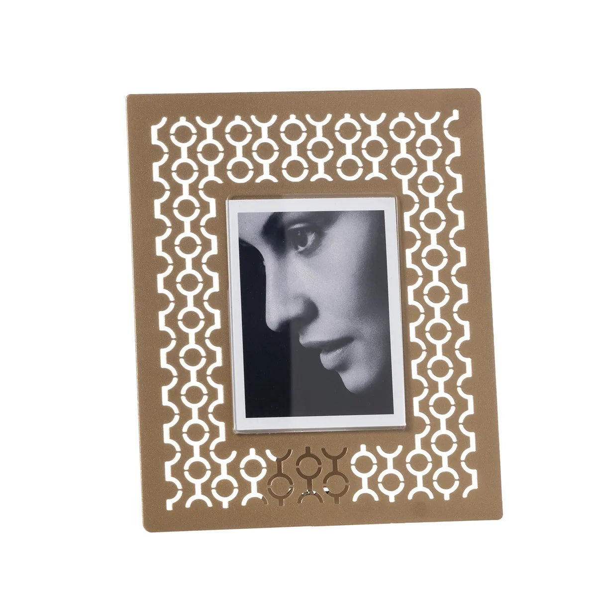 Arti & Mestieri Portafoto Design Mayfair Piccolo in ferro nero, bianco marmo, oro laccato e sabbia