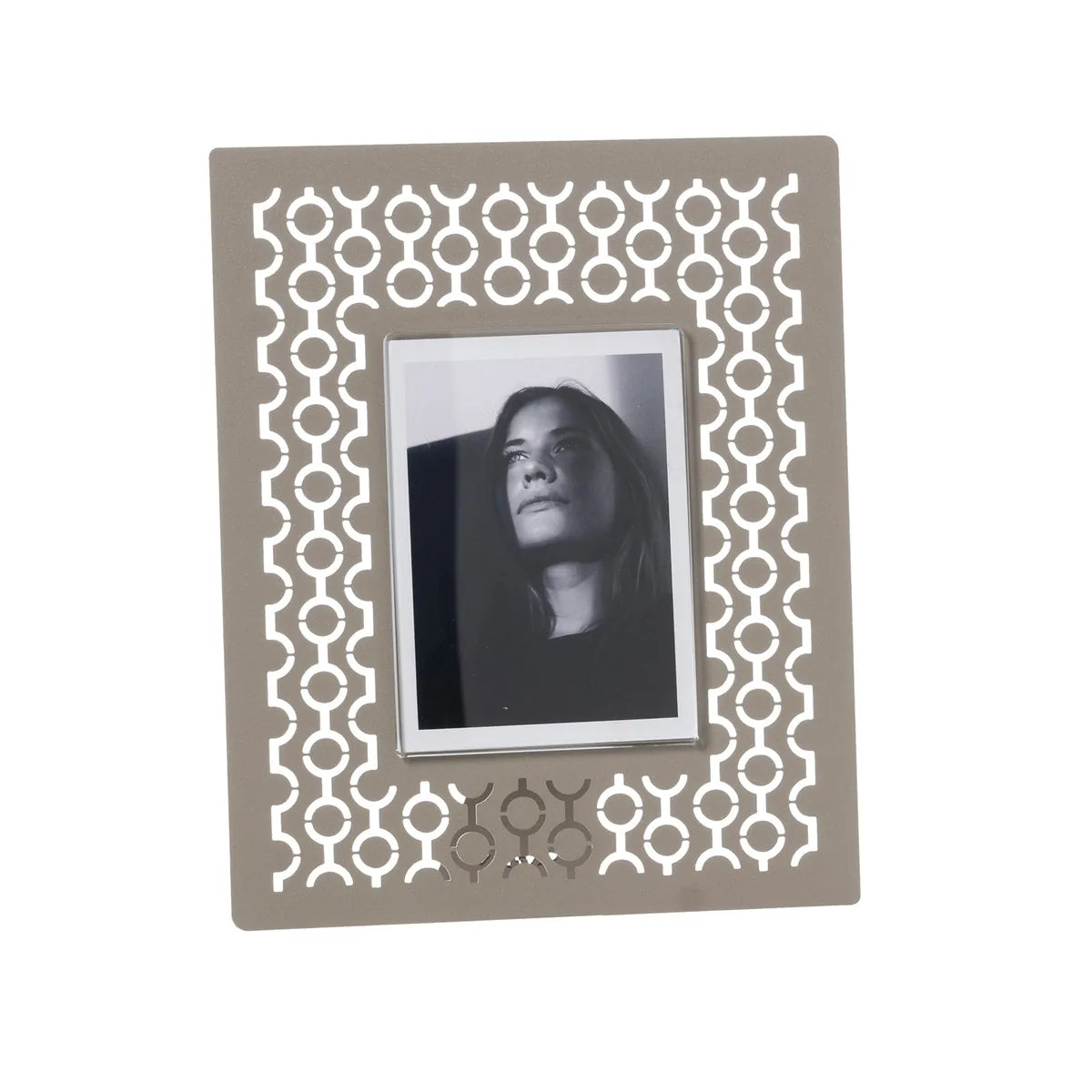 Arti & Mestieri Portafoto Design Mayfair Piccolo in ferro nero, bianco marmo, oro laccato e sabbia