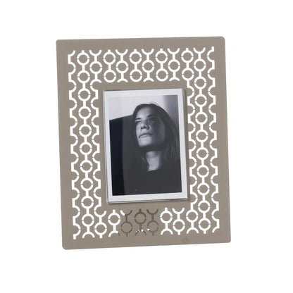 Arti & Mestieri Portafoto Design Mayfair Piccolo in ferro nero, bianco marmo, oro laccato e sabbia