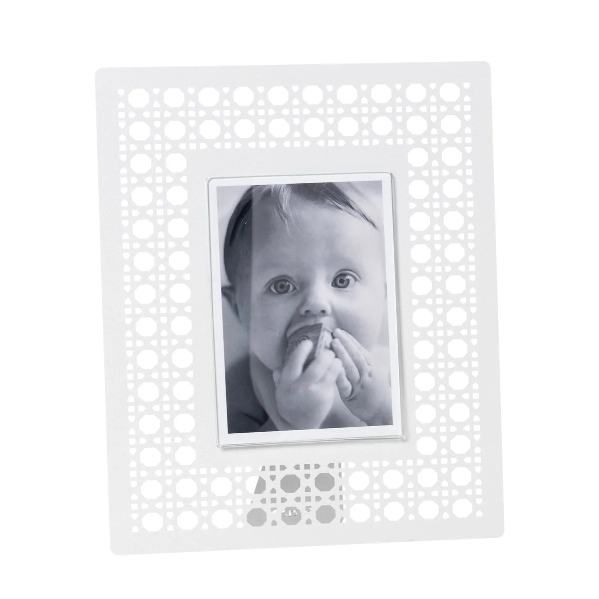 Arti & Mestieri Portafoto Vienna Grande in ferro nero, bianco marmo, oro laccato e sabbia - 25,8x31 cm