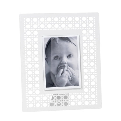 Arti & Mestieri Portafoto Vienna Grande in ferro nero, bianco marmo, oro laccato e sabbia - 25,8x31 cm