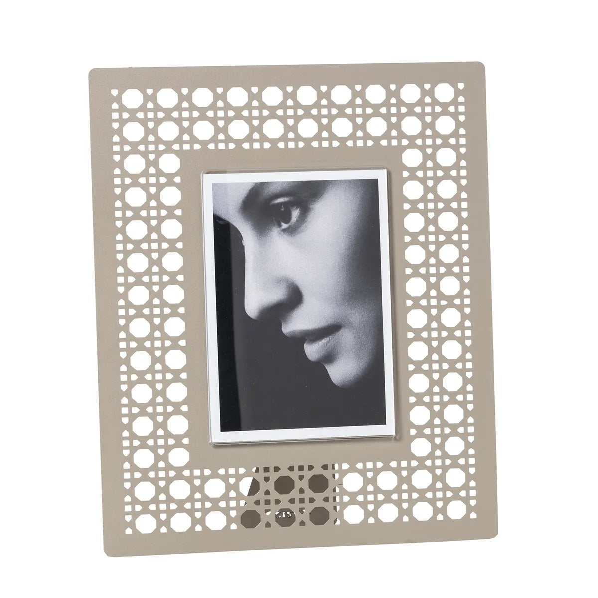 Arti & Mestieri Portafoto Vienna Grande in ferro nero, bianco marmo, oro laccato e sabbia - 25,8x31 cm