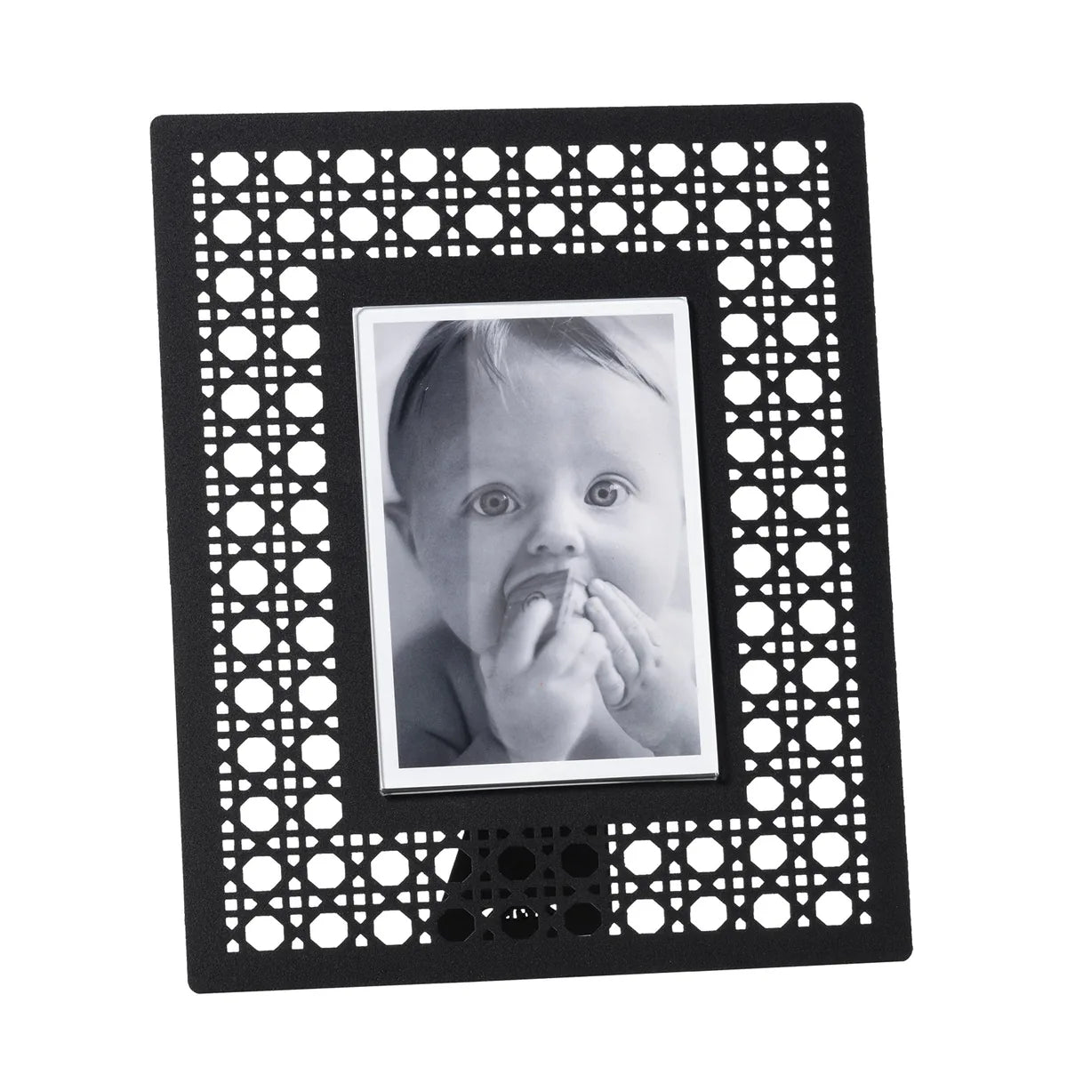 Arti & Mestieri Portafoto Vienna Grande in ferro nero, bianco marmo, oro laccato e sabbia - 25,8x31 cm