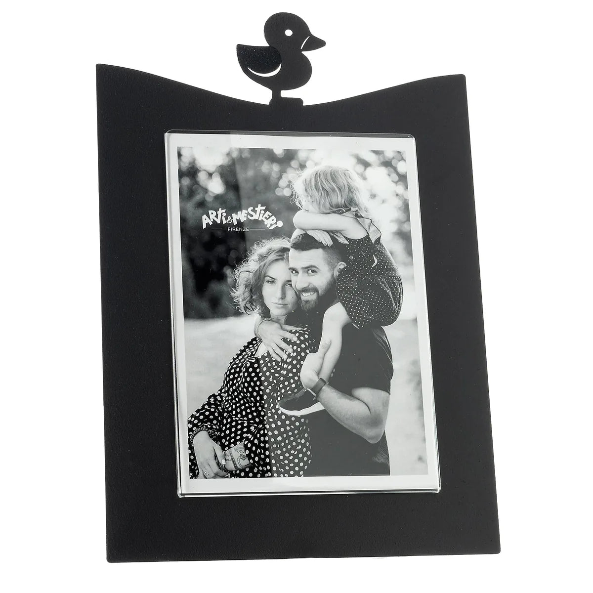 Arti & Mestieri Portafoto Paperella Grande cornice legno bianca con paperella giocosa