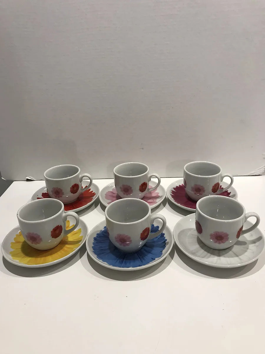 Scherzer set 6 tazzine caffè piattino Margherita porcellana bianca design