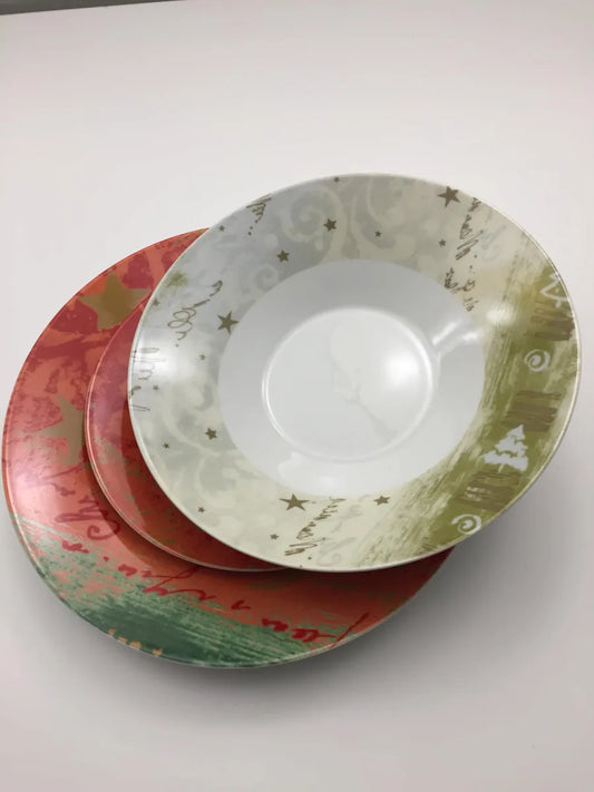 Scherzer Set 19 Piatti Natale in ceramica - Piatti piani, fondi, frutta e insalatiera