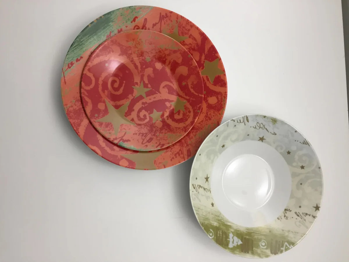 Scherzer Set 19 Piatti Natale in ceramica - Piatti piani, fondi, frutta e insalatiera