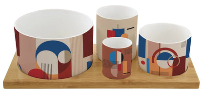 Easy Life Set Aperitivo 4 ciotole porcellana multicolore su vassoio bambou