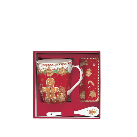 Easy Life set tazza natale 350ml porcellana con sottobicchiere e cucchiaino